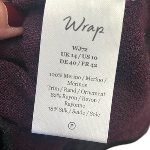 WRAP Designed in London Plum 100% Merino Wool w/Silk Blend Ruffle Size 10 - Picture 7 of 8